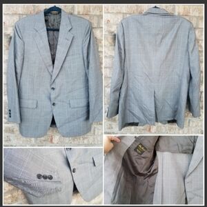 Palm Beach Blazer (Men 44R) GRAY BROWN Windowpane Plaid Classic Fit Sport Jacket